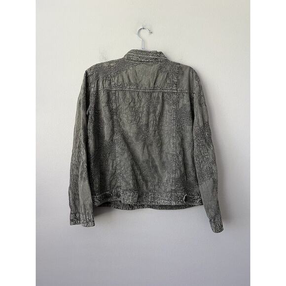 Chicos Jacket Womens Medium Green Embroidered Button Down Textured Pockets Boho - Picture 11 of 13